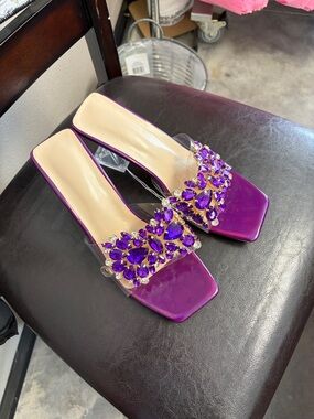 Purple Jeweled Slip-On Mules - Women's Dressy Slide